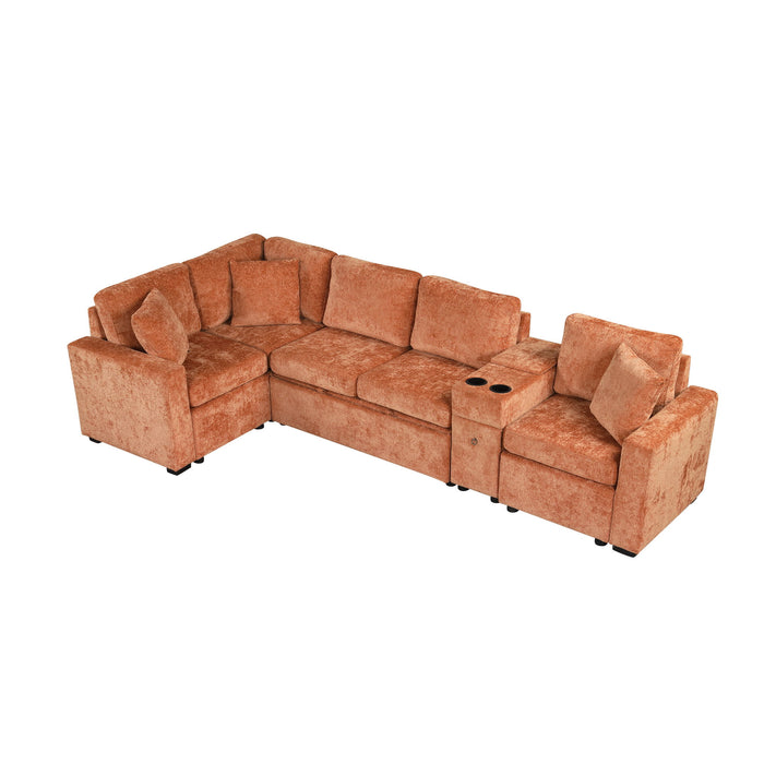 Contemporary L Shaped Convertible Sofa Bed With Pull Out Bed, Cup Holders, And Storage
