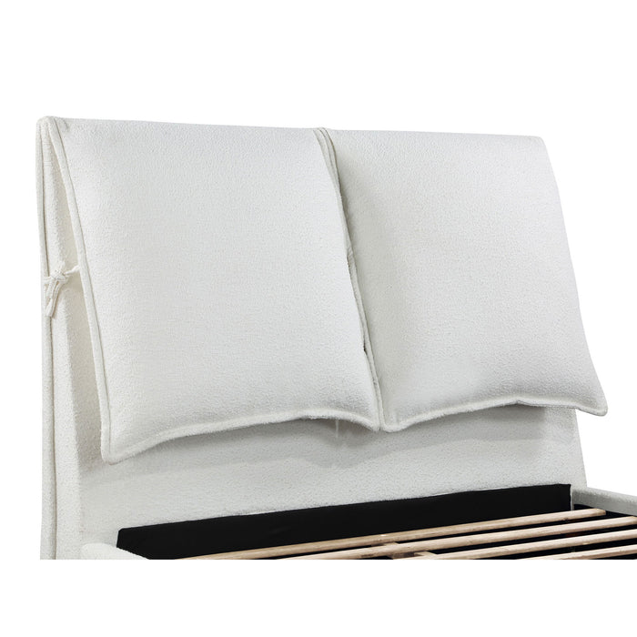 Corwyn - Queen Upholstered Panel Bed With Headboard Pillows - White