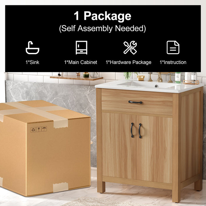 Bathroom Vanity With Flip Drawer, 2 Soft Close Doors, Adjustable Shelf And Ceramic Sink