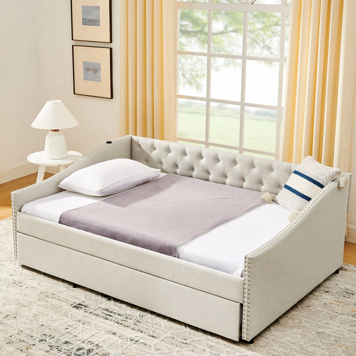 Upholstered Daybed With USB Charging & Pull Out Bed