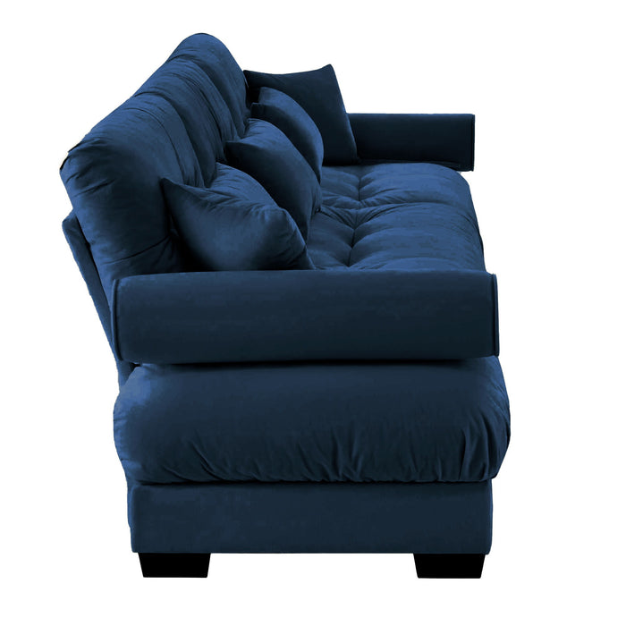 Modern Velvet Sofa With Bolstered Armrests And Pillows