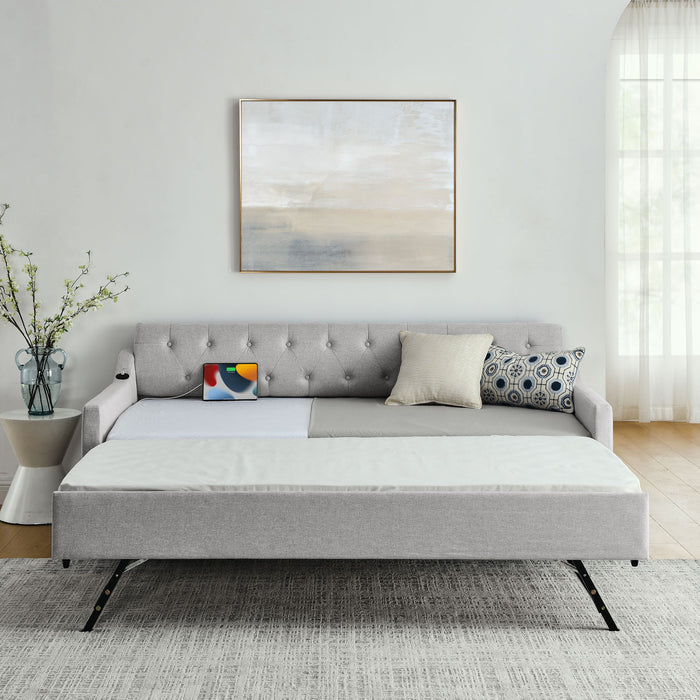 Size Upholstered Daybed With Trundle And USB Charging Armrest