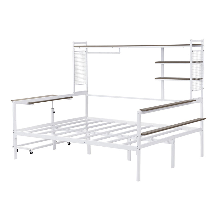Daybed With Movable Desk, Grid, Shelves And Clothes Hanger