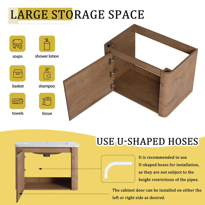 Wall Mounted Bathroom Vanity With Sink & 1 Soft Close Door