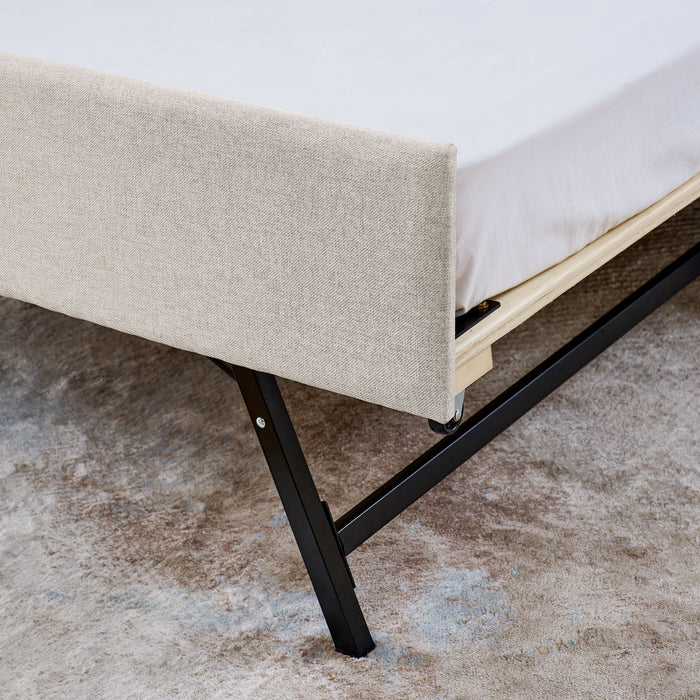 Upholstered Sofa Bed With LED Lights, Storage Headboard, Foldable Trundle & Wireless Charging