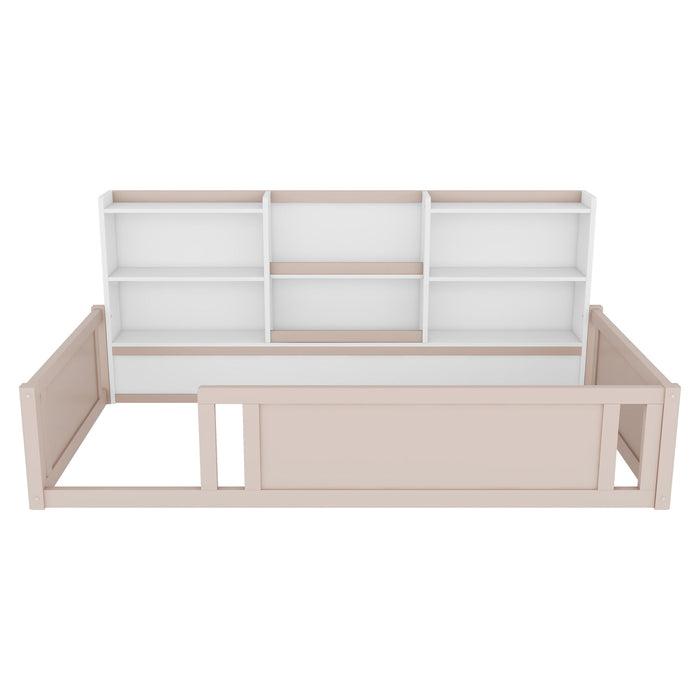 Platform Floor Bed With Guardrail Fence And Side Storage Shelves