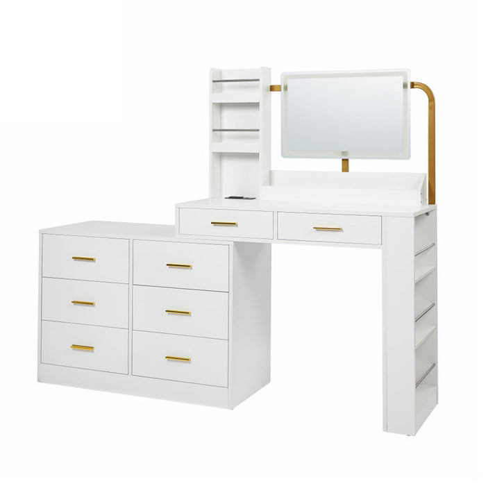 Modern 8 Drawer Dresser For Bedroom Ample Storage Wide Chest Of Drawers, Sturdy & Safe - White