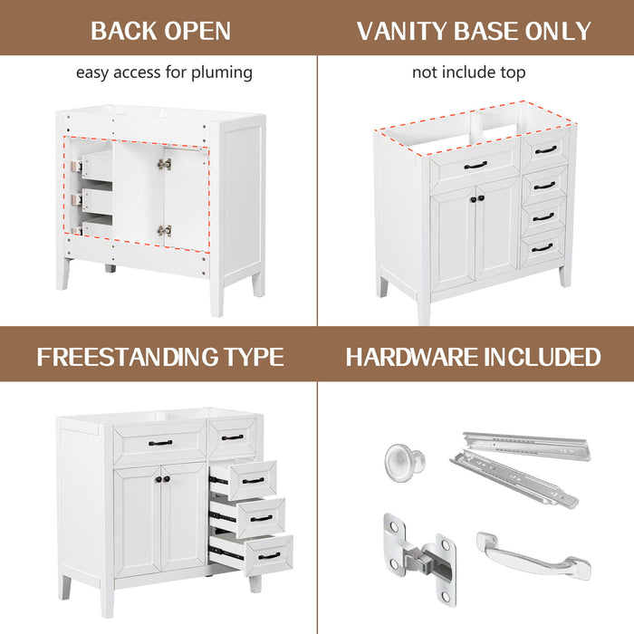 Modern Bathroom Vanity Base Only, 2 Doors And 3 Drawers