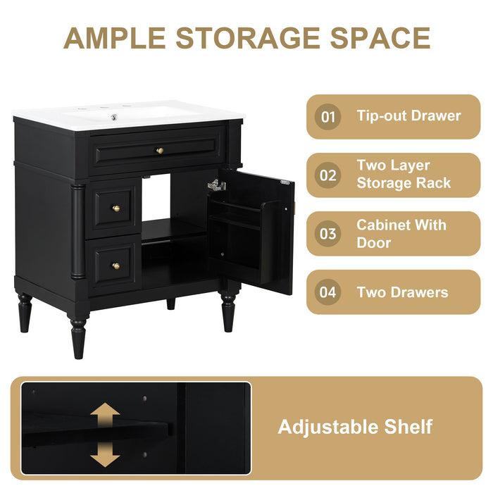 Modern Bathroom Vanity With Sink, Freestanding Cabinet With Flip Drawer & Adjustable Shelf