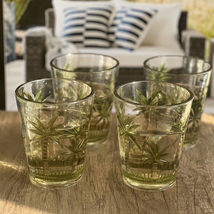 Palm Tree Design Acrylic Glasses (Set of 4) Dof 15Oz, Unbreakable Bpa Free Plastic Tumblers - Clear