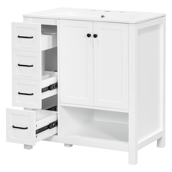 Bathroom Vanity With Sink Top, Bathroom Vanity Cabinet With 2 Doors And 2 Drawers, Open Shelf
