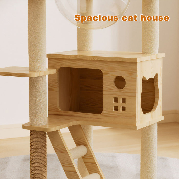 Modern Cat Tower, Wood Cat Tree Tower For Indoor Cats, Cat Tree With Sisal Covered Scratching Posts And Top Perch - Natural / White