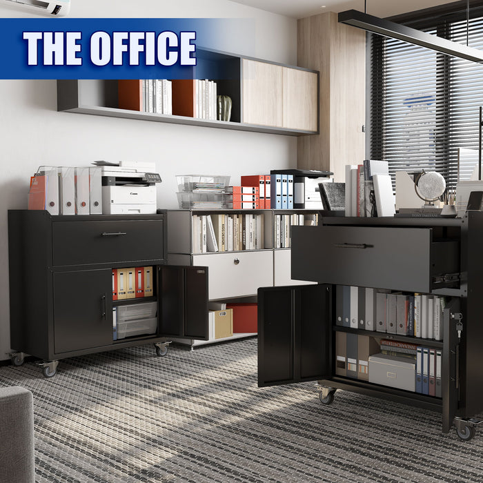 Rolling Metal Tool Storage Cabinet, Lockable Garage Storage Cabinet, Locking Metal Storage Cabinet With Wheels, Rolling Tool Chest, Assembly Required - Black