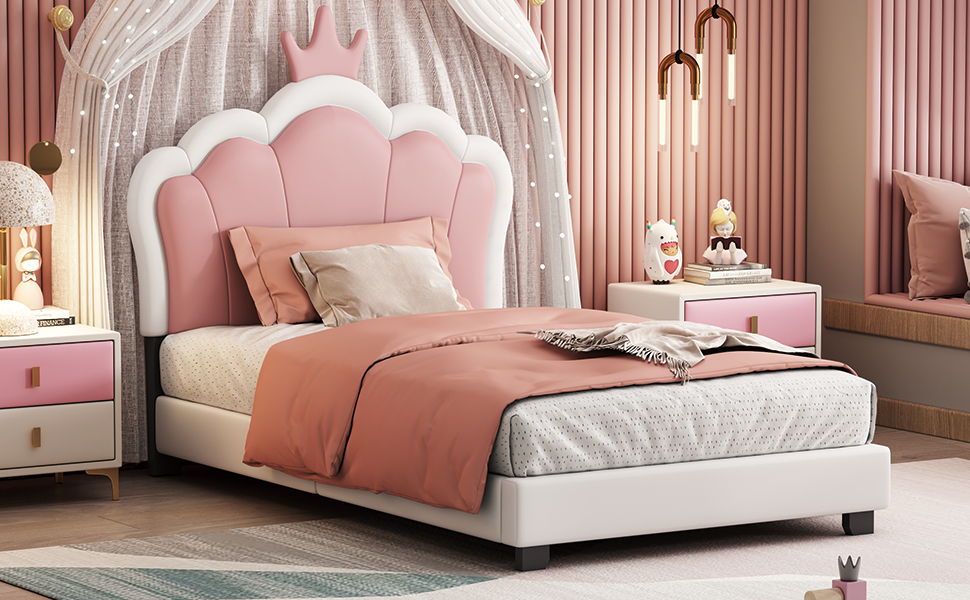 Upholstered Princess Platform Bed With Crown Headboard