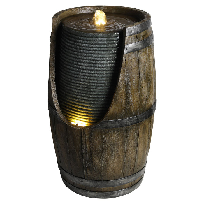 Rustic Barrel Water Fountain With LED Light