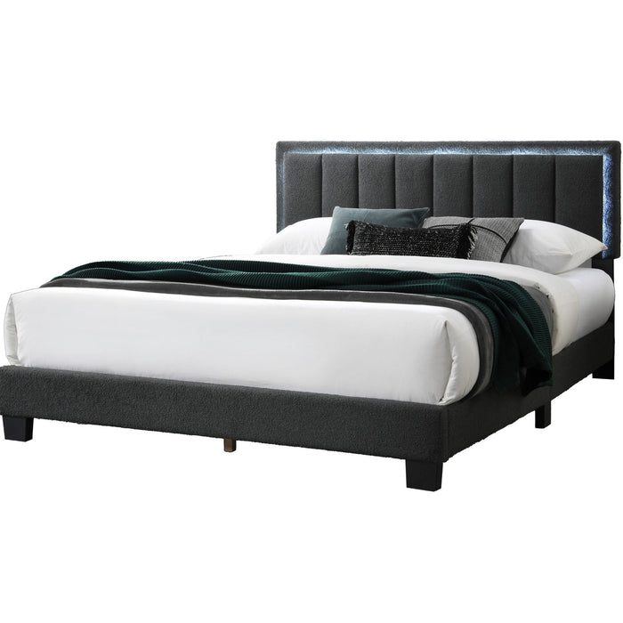 Bed With Channel Tufting And Built In LED Headboard