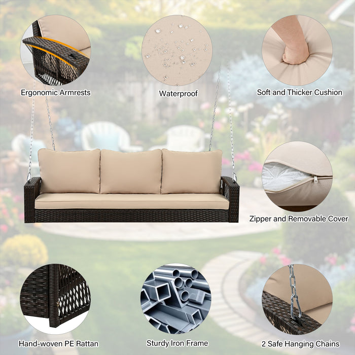 3 Person Large Patio Swing Bench With Cushions For Backyard