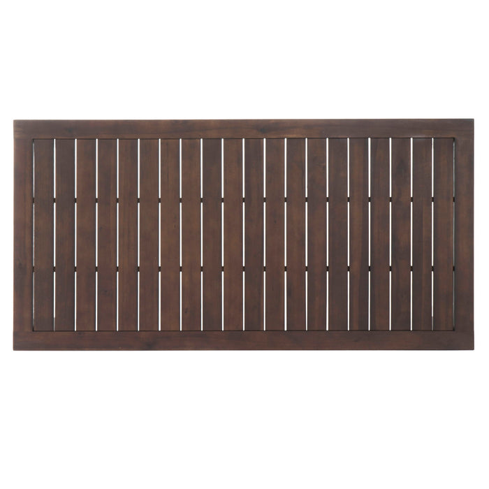 Acacia Wood Outdoor Dining Table With Slatted Top - Dark Brown