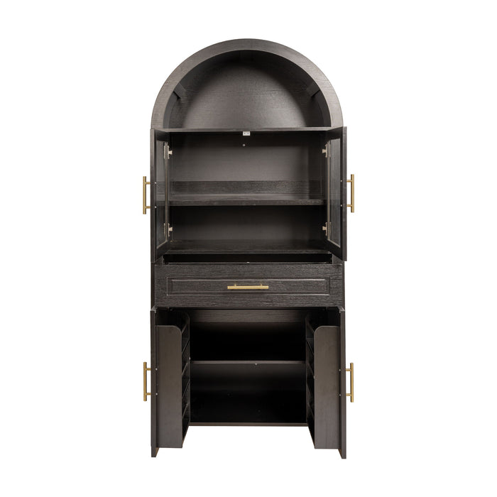 Arched Kitchen Pantry Cabinet With Adjustable Shelves & Barn Door Design