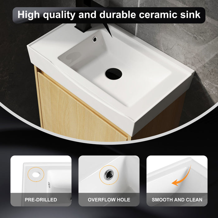 Modern Bathroom Vanity With Ceramic Basin, Wall Mounted Floating Sink Combo, Storage Cabinet