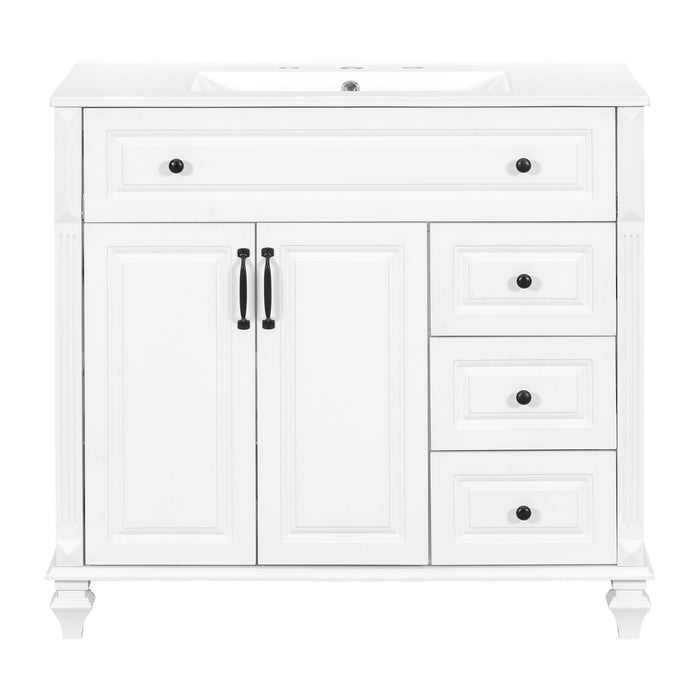 Modern Bathroom Vanity With Sink, 3 Drawers & 2 Doors