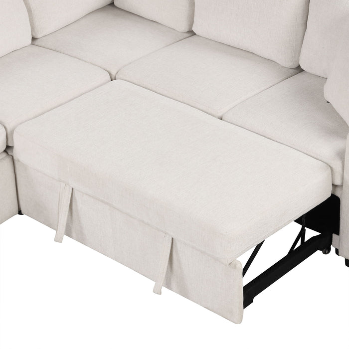 Sectional Sofa Convertible Pull-Out Sofa Bed With A Movable Storage Ottoman For Living Room