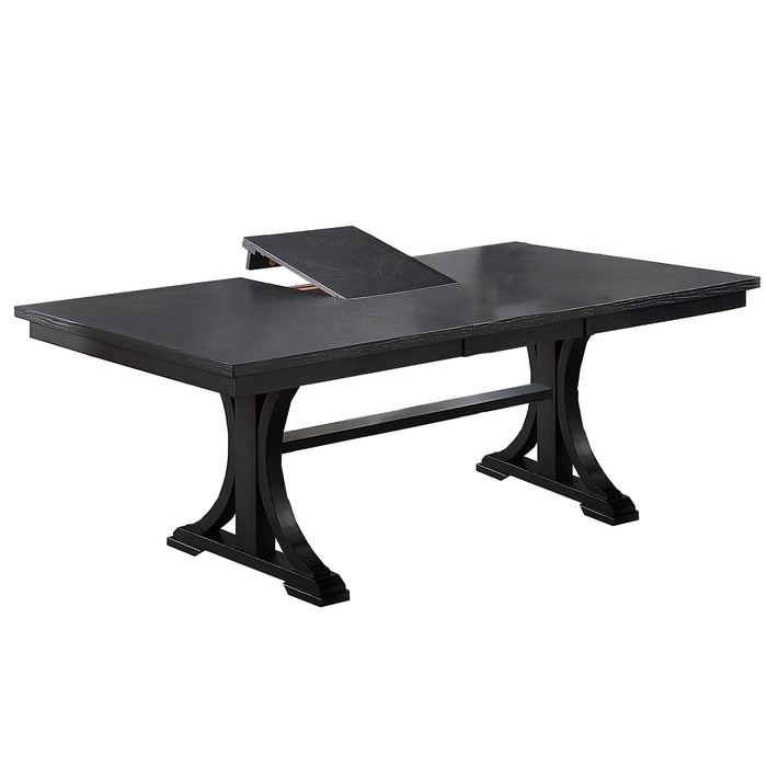 7 Piece Set, Trestle Dining Table And 6 Side Chairs With Cutout Back - Black / Charcoal / White
