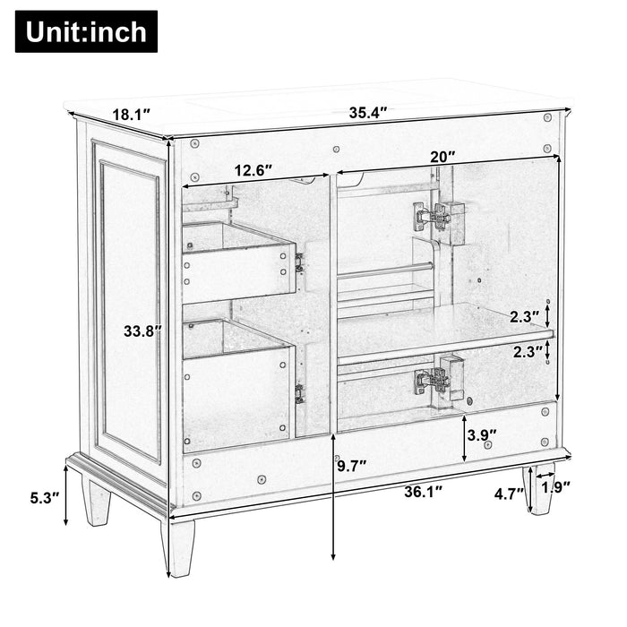 Modern Bathroom Vanity With Sink Top, Flip Drawers, Adjustable Shelf