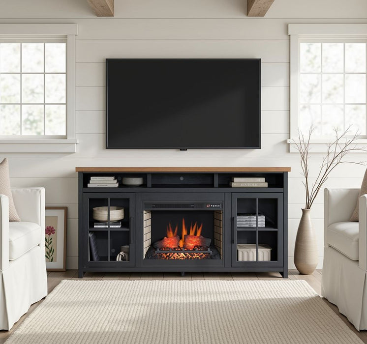 Fireplace TV Stand Console For TVs Up To 85" - Black / Whiskey