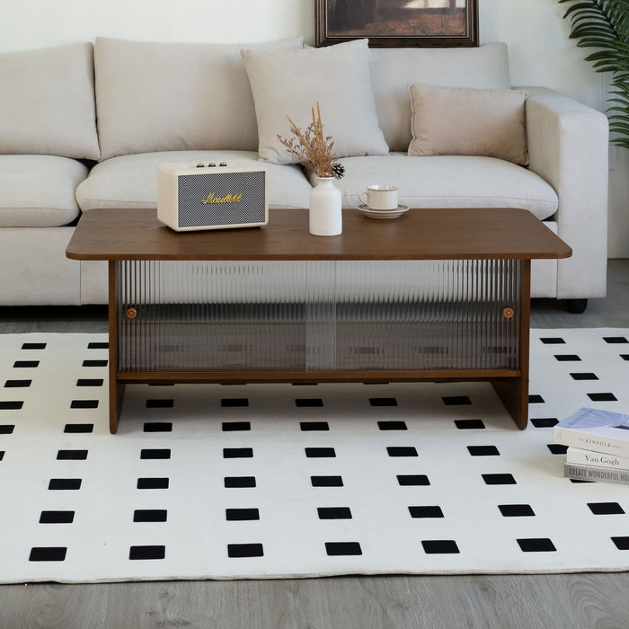 Rectangular Coffee Table With Sliding Door Storage Center