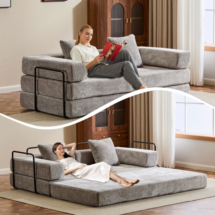 Convertible Floor Sofa Bed With Pillow Back Support Armrest