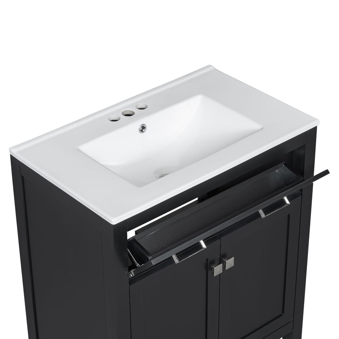 Bathroom Vanity With Ceramic Sink, Modern Single Bathroom Cabinet With 2 Doors And A Shelf, Soft Close Doors