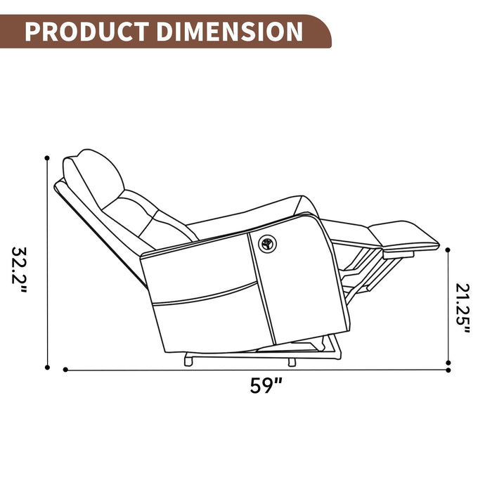 Single Motor Power Lift Recliner Chair With Massage And Heat, USB For Charging - Brown