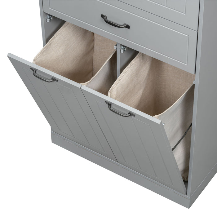 Modern Bathroom Storage Cabinet With Two Laundry Baskets, One Drawer, Adjustable Shelf