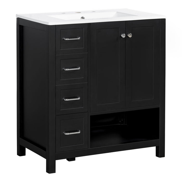 Bathroom Vanity With Sink Top, Bathroom Vanity Cabinet With 2 Doors And 2 Drawers, Open Shelf