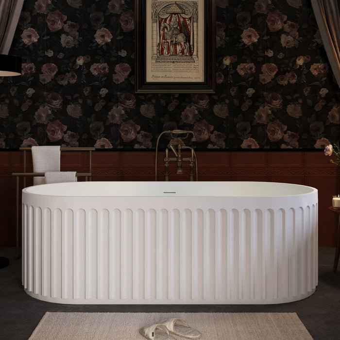 67" Freestanding Solid Surface Bathtub, Luxury Engineered Stone Resin Freestanding Soaking Bathtub With Overflow And Pop-Up Drain Cupc Certified 23S13-67 - Matte White