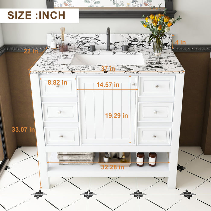 Bathroom Vanity Set With 3 Drawers And Storage Cabinet - White