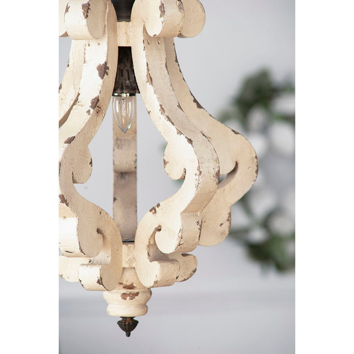 Farmhouse Chandeliar Distressed Pendant French Country Wood Chandelier For Living Room Foyer, Bulb Not Included - Antique Cream