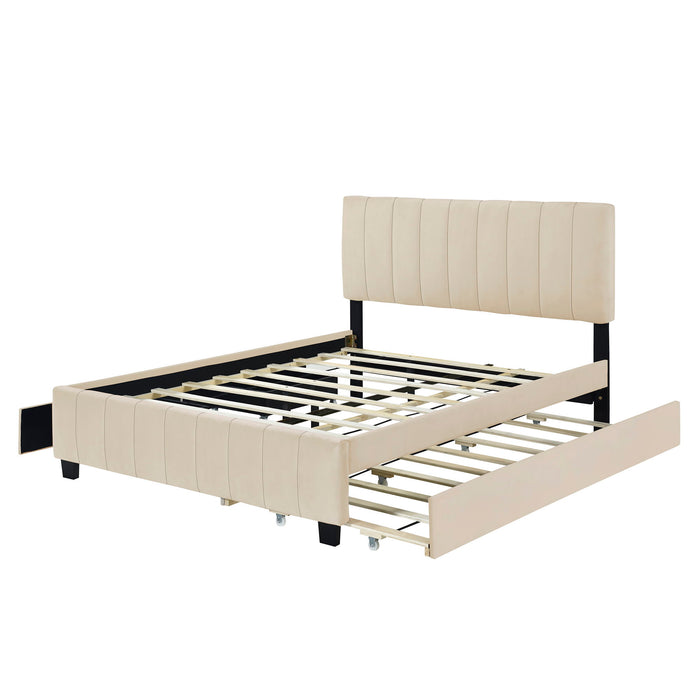 Platform UpholsteredBed With 2 Drawers And Twin Long Trundle