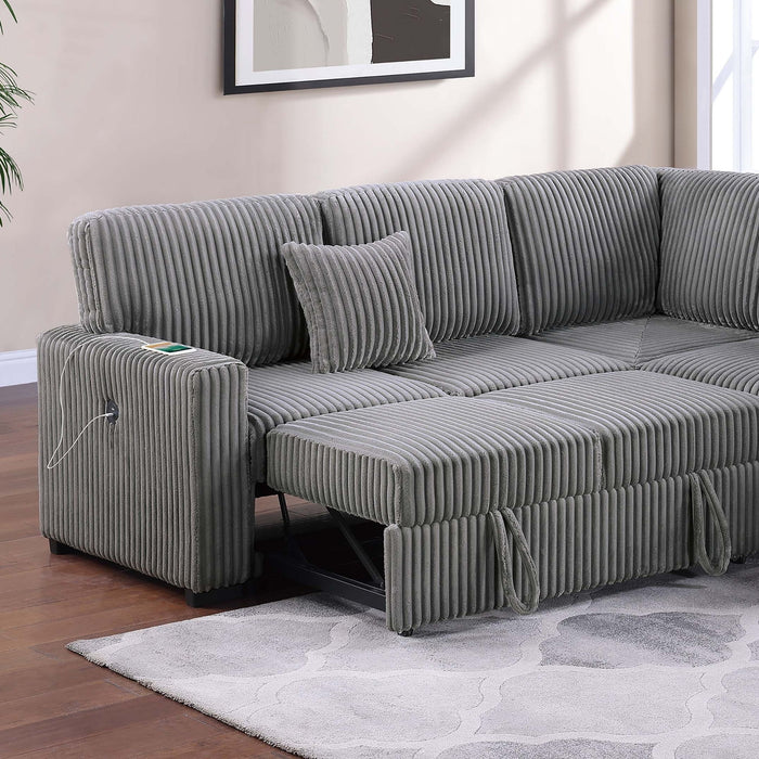 Convertible Sectional Upholstered Sleeper Sofa With Storage Chaise