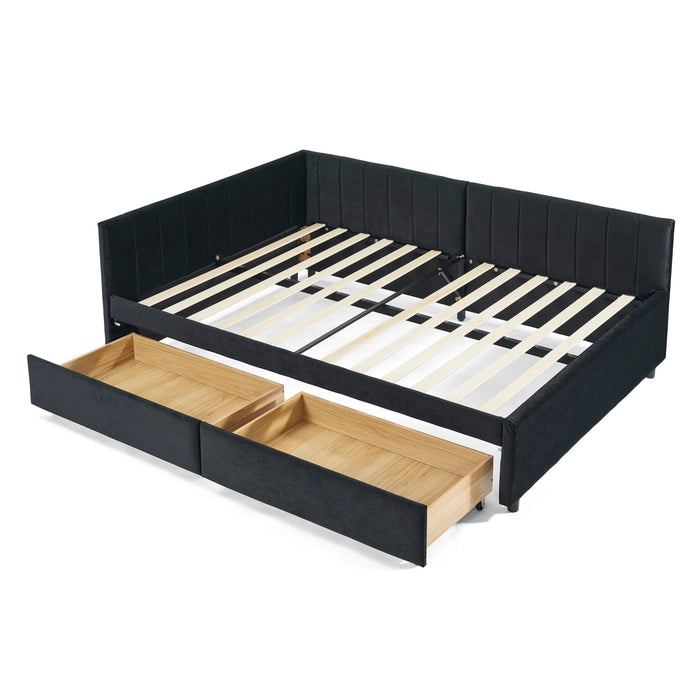 Upholstered Tufted Daybed Frame With Storage Drawers