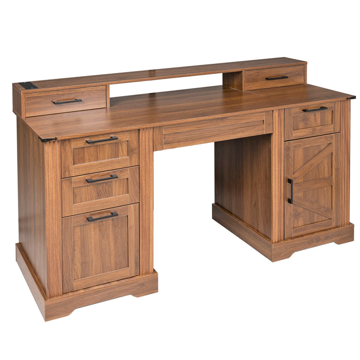 Office Desk With Charging Station & Storage Cabinet
