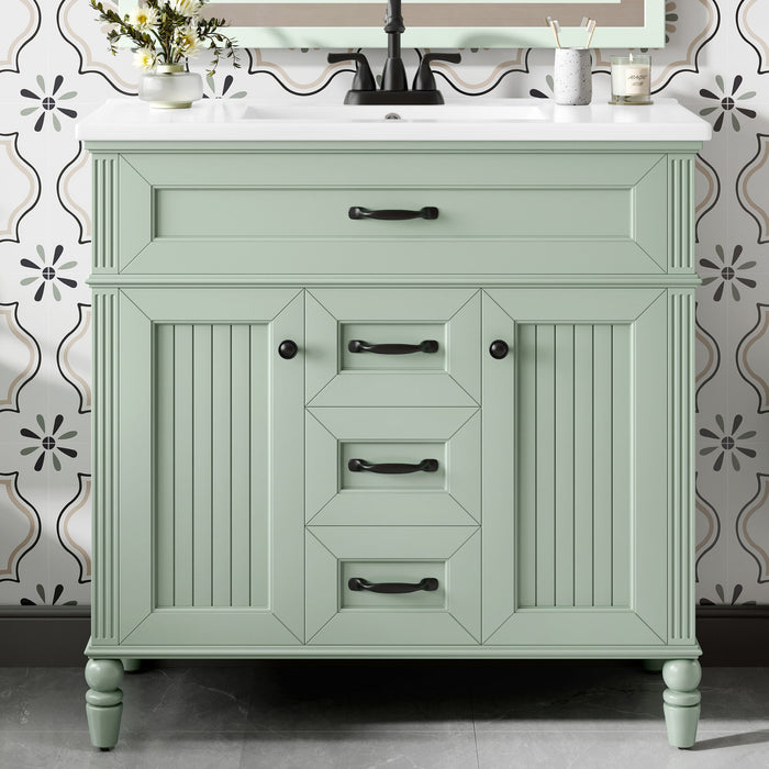 Bathroom Vanity With Sink, Flip-Out Top Drawer, Soft Close Doors, 2 Storage Drawers