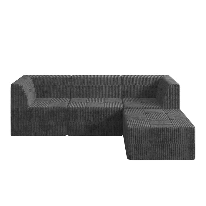 Modern Minimalist L Shape Modular Sectional Sofa, Sleeper Corduroy Couch