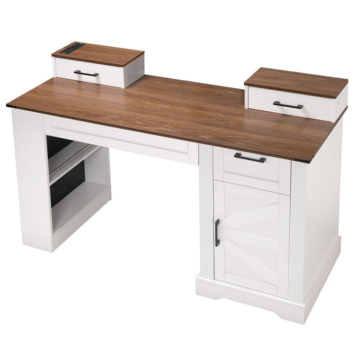 Office Desk With Storage Cabinet, Charging Station, Monitor Stand & Pegboard
