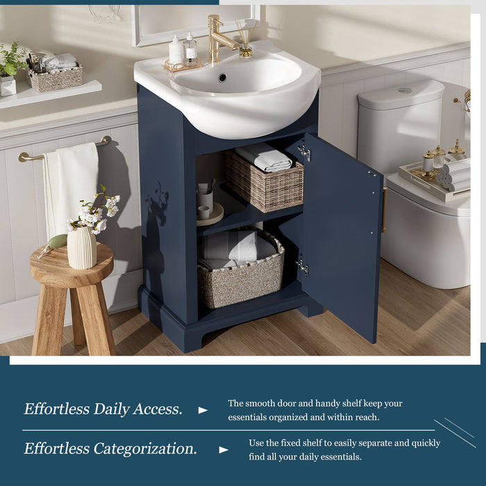 Bathroom Vanity With Bulged Sink, Cabinet, Soft-Close Door, Freestanding Single Unit