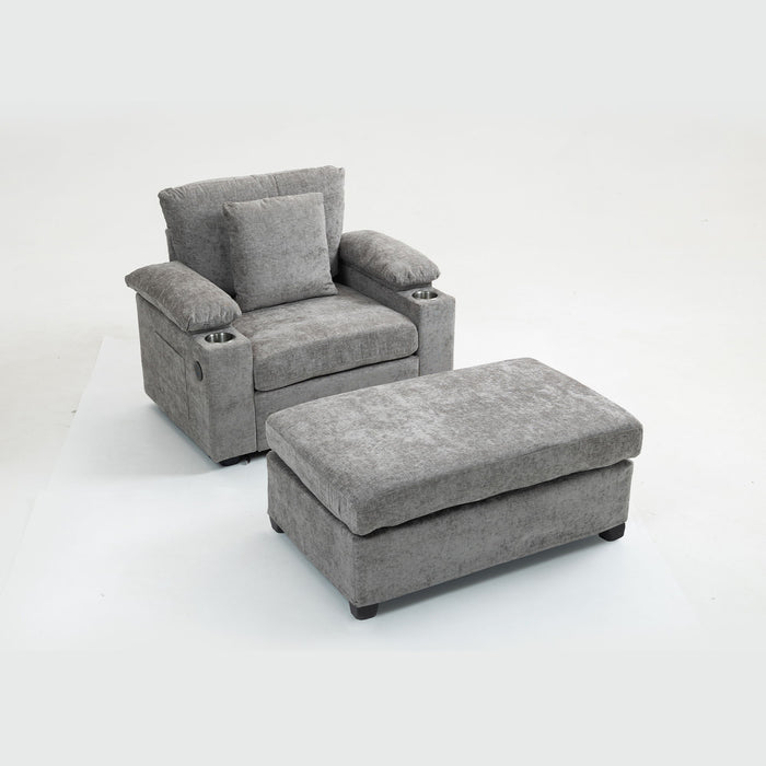 Modern Oversized Chair With Ottoman, Cupholders And USB Charging Ports