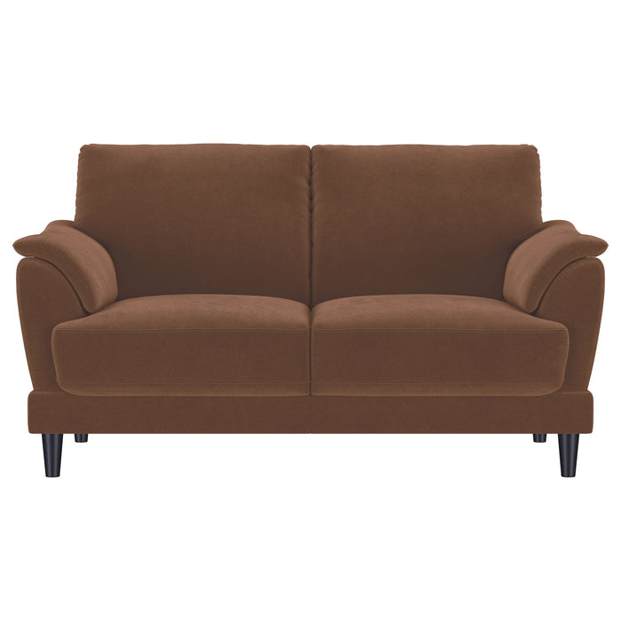 Dania - Upholstered Crescent Loveseat With Curved Tufted Arms - Rust