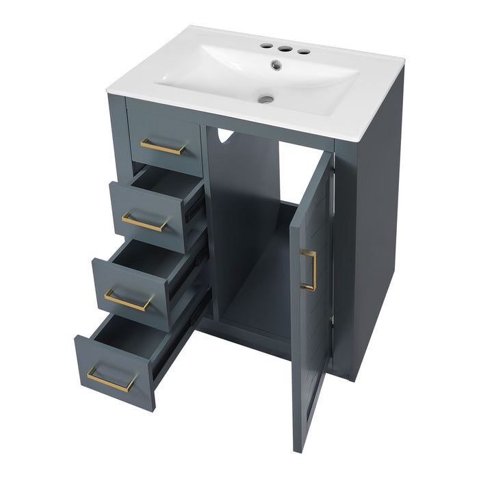 Bathroom Vanity With Integrated Sink, Rectangular Cabinet With 1 Door And 3 Drawers