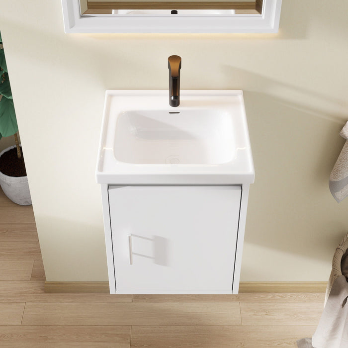 20" Floating Bathroom Vanity Combo With Wall Cabinet, Ceramic Sink & Soft Close Doors - White